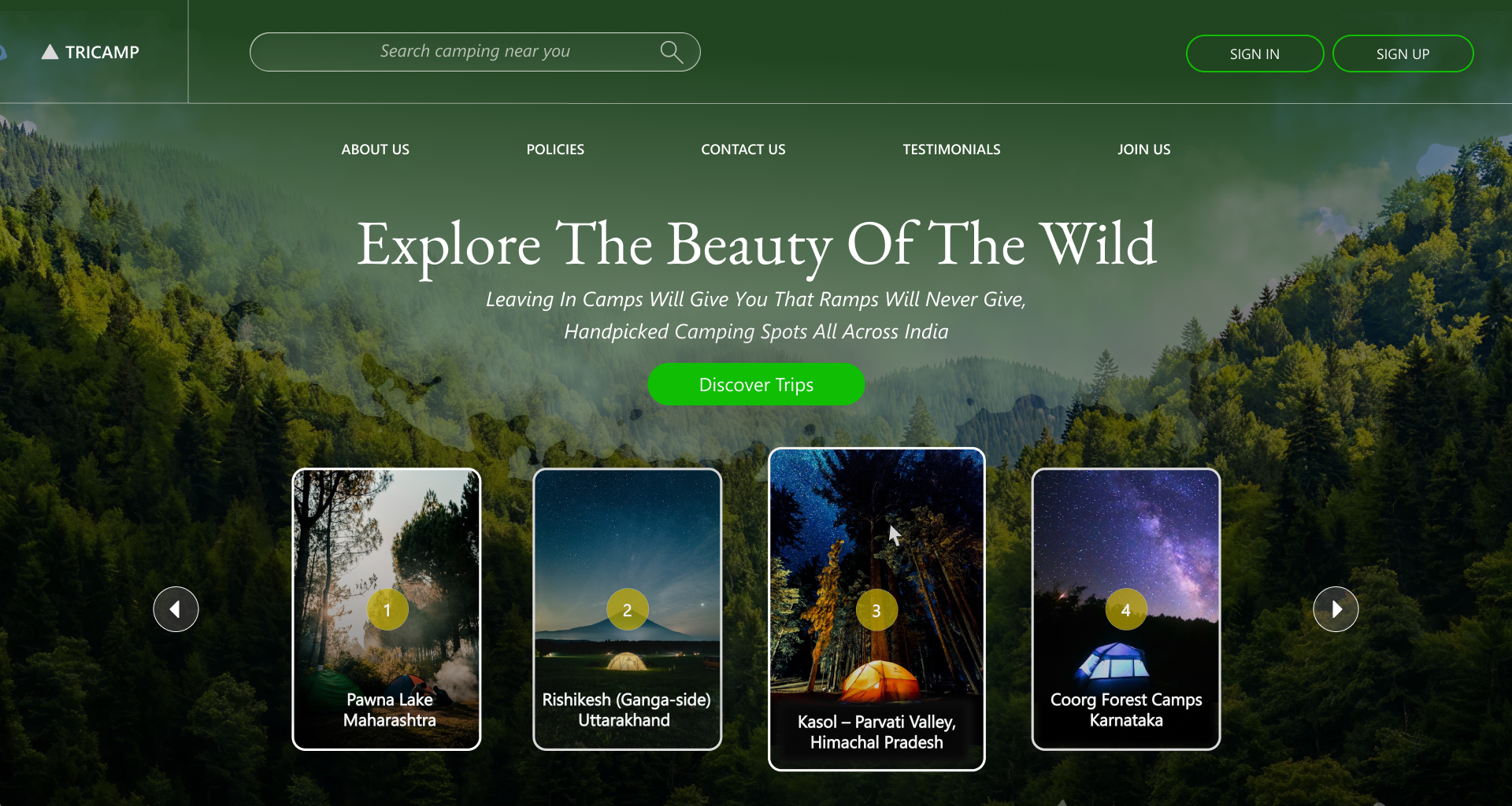 Tricamp camping discovery experience concept
