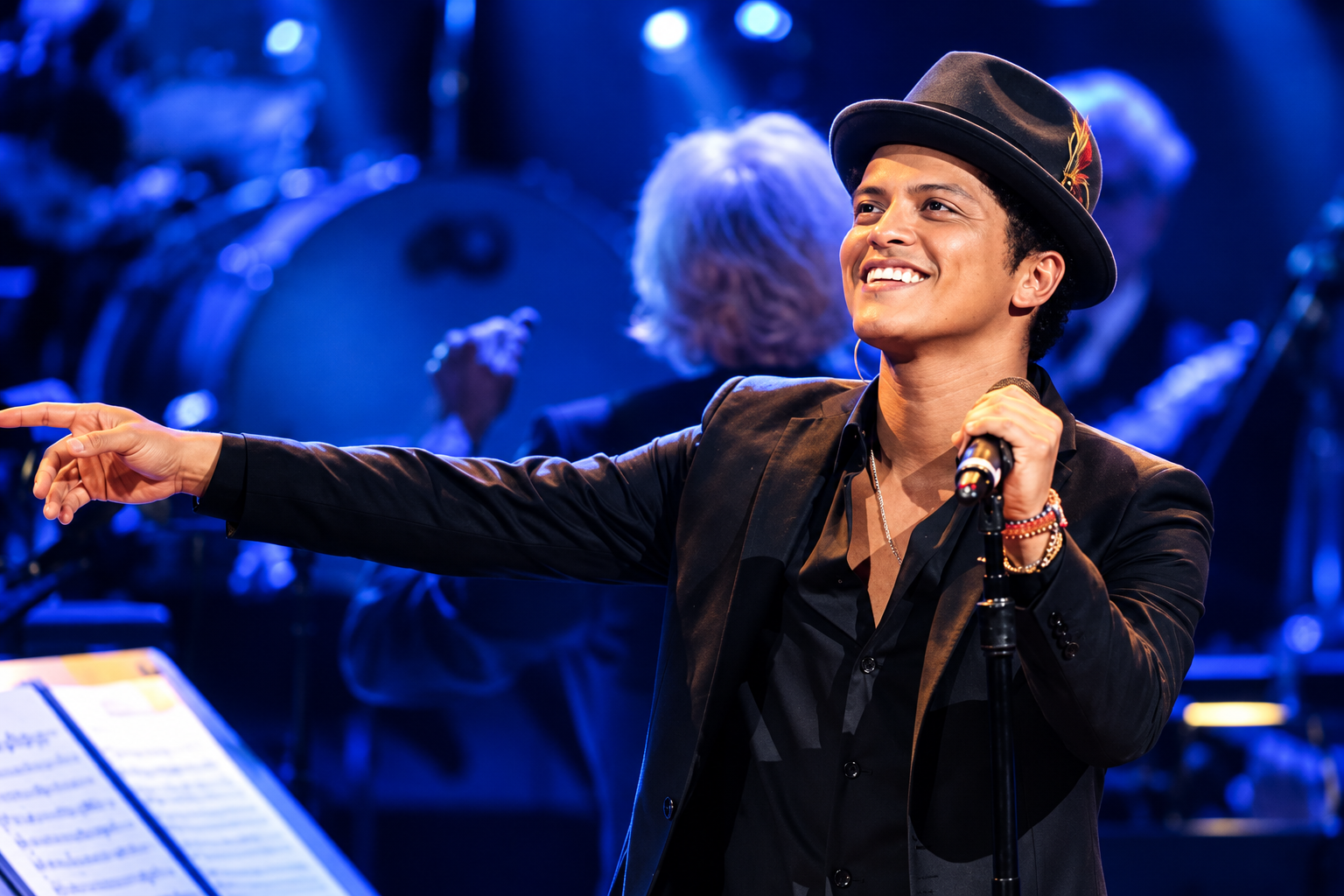 Bruno Mars performing on stage