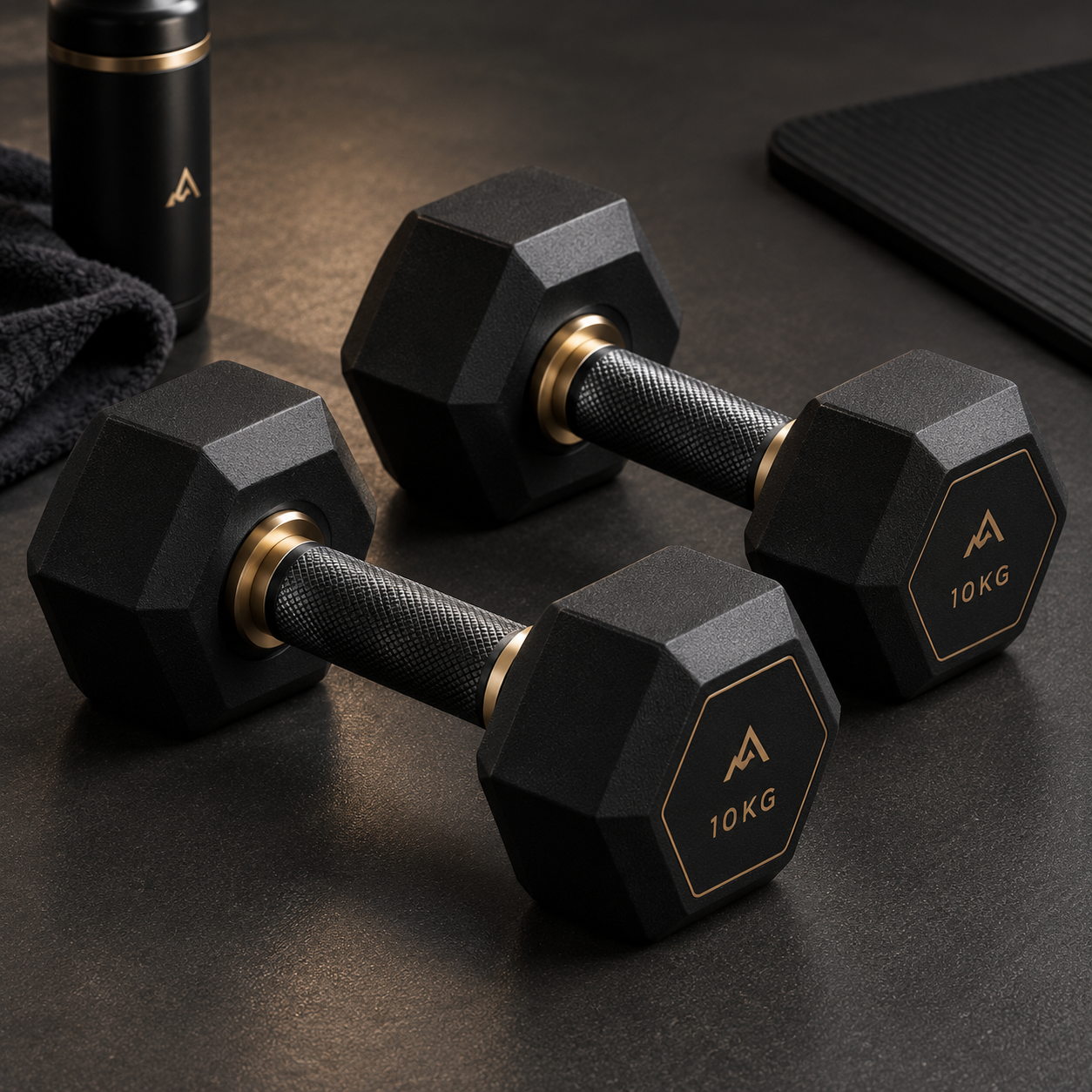 Pair of black strength-training dumbbells