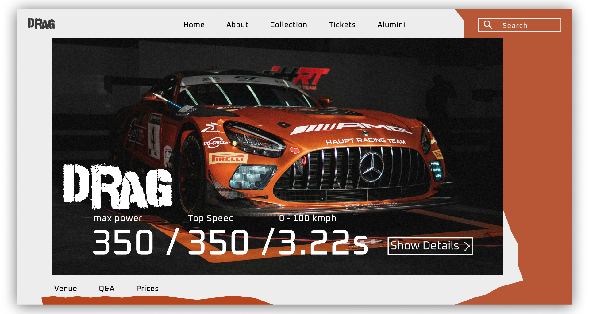 DRAG motorsport event website concept