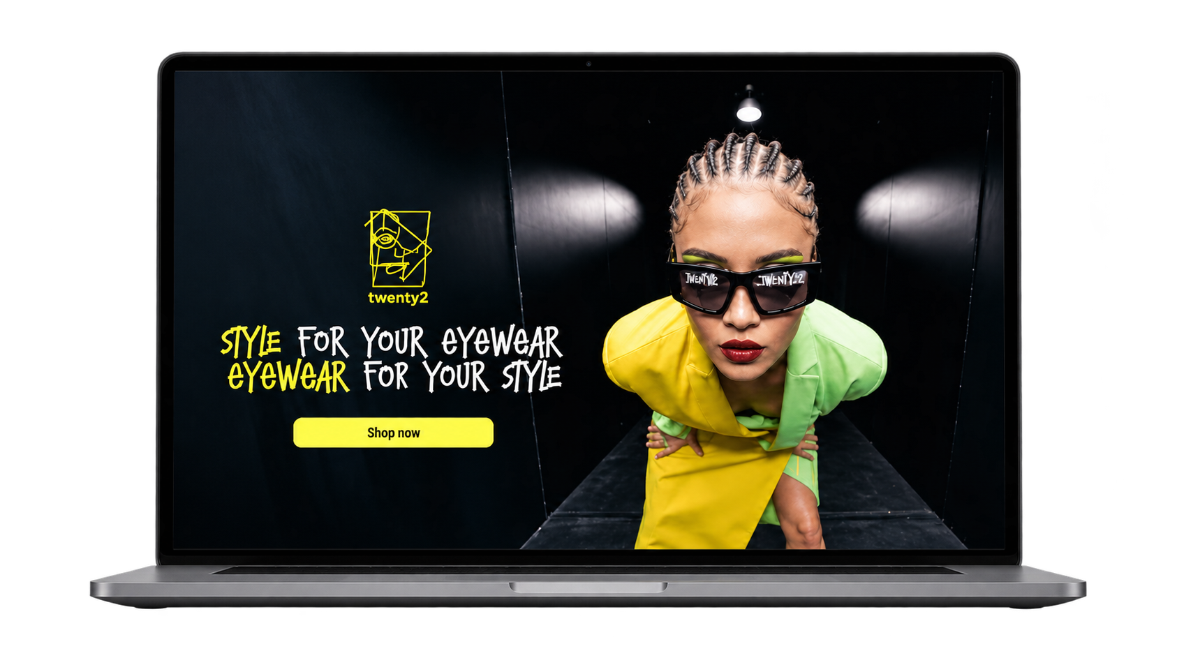 Twenty2 home screen on a laptop, with the studio background removed
